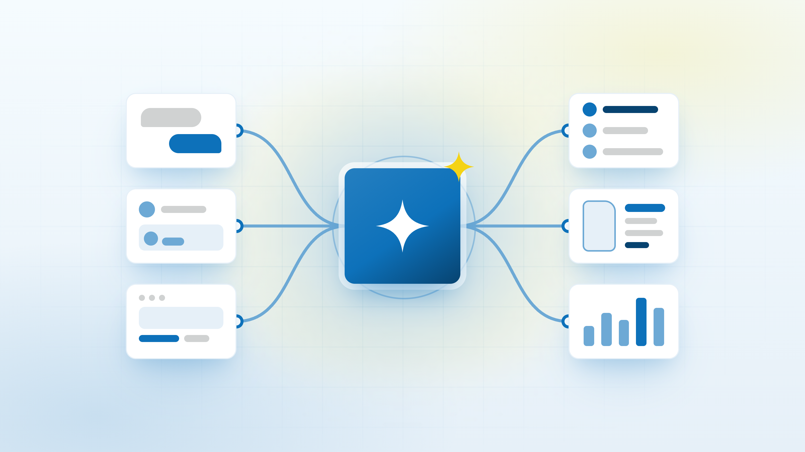 Diagram of a sales workflow where WhatsApp, Facebook and website leads flow automatically into a CRM, quotes and reports